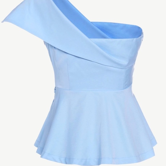 SHEIN Fold Over One Shoulder Belted Tailored Peplum Top - Picture 3 of 5